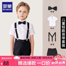 罗蒙男童礼服夏季儿童毕业演出服幼儿园背带裤花童 黑色套装 140