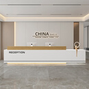 简约现代烤漆物业办公室工作公司酒店大厅吧台柜前台桌接待收银台 烤漆白+原木色 300×60×100cm