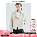 VEGA CHANG机车皮衣女2025年秋季西装领BF风帅气pu皮夹克短外套ins潮 米杏色 M