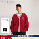 TOMMY HILFIGER男女情侣混纺刺绣宽松镶边V领红色开衫外套毛衣34196 胭脂红XMP M （推荐：135-150斤）