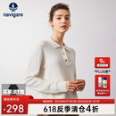 Navigare意大利小帆船毛衣女春季纯绵羊毛时尚保暖打底衫女休闲通勤针织衫 科技白 XL