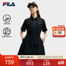 FILA 斐乐官方女装梭织工装连衣裙2025夏季新款时尚凉感防晒收腰裙子 正黑色-BK L 170/88A/L