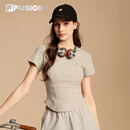 斐乐 FUSION斐乐潮牌女装针织短袖衫2025秋季新款时尚休闲紧身T恤 麦粉灰-GY L 170/88A/L