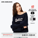 ANN ANDELMAN【明星同款】发泡印花斜领单肩卫衣女套头露肩上衣 宝蓝色 XS
