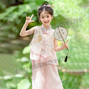 GUYN汉服女童无袖古风套装夏2025新款儿童国风马甲两件套宝宝中式衣服 粉色 90