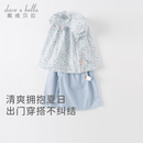 戴维贝拉（DAVE＆BELLA）女童七分裤套装碎花儿童短袖两件套休闲童装宝宝衣服夏装新款 花朵印花【现货】 100 cm（建议身高90-100cm）
