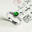 翠贵人天然翡翠A货老坑冰种冰绿时尚蛋面戒指18K金镶嵌女款翡翠满绿指环 14