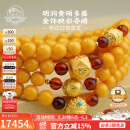 布达拉宫蜜蜡手串108颗佛珠串珠足金六字真言黄金三通念珠男女士款手链 蜜蜡血珀108珠串