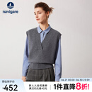 Navigare意大利小帆船V领针织马甲女秋冬内搭毛衣女休闲通勤宽松纯羊毛衫 素净灰 L