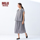 无印良品（MUJI）强捻 法国袖罩衫 短袖上衣女款女装纯棉25年夏季 BC2MMC5S 黑色格纹 L (165/88A)