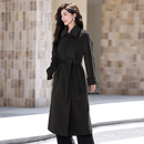悦戎温莎公主带里衬山羊绒大衣女中长款宽松加厚100羊绒外套 黑色 L (135-155)
