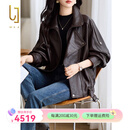 OLJ轻奢品牌短款真皮皮衣女2025年春秋新款绵羊皮夹克宽松高级感外套 美拉德可可棕 S 建议90-115斤