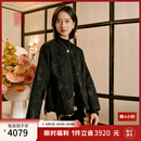 EP雅莹高端系列 桑蚕丝圆领暗纹显瘦收腰棉服 商场同款M111A 黑色 L