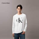 Calvin KleinJeans【正肩百搭】春秋男女情侣通勤ck印花打底圆领长袖T恤上衣 YAF-月光白 S