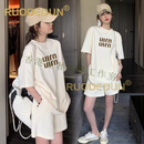 洛德顿 RUODEDUN孕妇装新款外穿薄款休闲产检两件套新款纯棉印花t恤短袖短裤 杏色套装 M