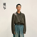 速写男装2025秋新品仿皮衣H型翻领短款合体9P9A13190 001本黑 M