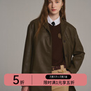 ELAND衣恋H版型直筒宽松复古西装反驳领PU皮衣外套冬季 军绿色(49)Khaki M 165