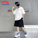 LI-NING KIDS李宁儿童速干套装夏季新款短袖短裤轻薄透气运动套装男大童两件套 白色小标速干套装 160 cm