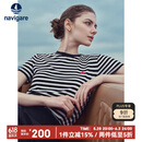 Navigare意大利小帆船女修身弹力通勤条纹圆领短袖T恤2325505501 黑白 L 