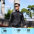 adidas简约三条纹跑步运动立领夹克外套男装春季阿迪达斯官方   黑色/白（选大一码)   L