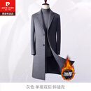 皮尔卡丹（pierre cardin）羊毛呢子大衣男士中长款商务休闲加厚加棉修身冬季大尺码风衣男装 8802灰色中长版加棉 2XL 52