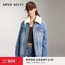 MISS SIXTY冬款牛仔外套复古显瘦百搭女可拆卸仿毛条宽松美式棉服 中蓝 L