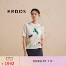 ERDOS 宽松定位刺绣精致优雅百搭上衣圆领短袖女套衫羊绒衫 白 160/80A/S