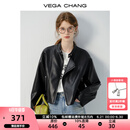 VEGA CHANG短款皮衣2025年春季新款机车风小个子立领黑色夹克外套 气质黑 L