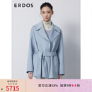 ERDOS 翻领落肩袖系带双面毛呢宽松大衣女羊绒大衣 晨雾蓝 155/80A/S