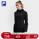 FILA 斐乐官方女装针织连帽外套2025春新款健身运动简约基础上衣 深黑-BK M 165/84A/M