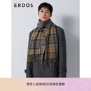 ERDOS 纯羊绒起毛四色织格纹围巾舒适保暖易打理百搭男士围巾 沙漠金 180cmX30cm