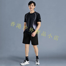ktHW运动套装男速干健身衣冰丝短袖短裤t恤跑步训练服羽毛球服男 黑灰运动两件套-【速干透气】 M