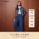 PORTS宝姿女装2024秋季新款tweed系列圆领花呢外套LT9K031UXF018 丈青混色 XL