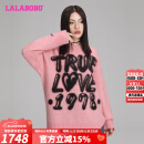 LALABOBO羊毛混纺字母毛衣女秋冬新款宽松慵懒风毛织上衣LBDD-WSTM13 粉色 厚款 S