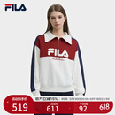 FILA 斐乐官方女子套头卫衣休闲宽松拼色针织翻领上衣 鲜乳白-IV S