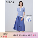 ERDOS 春夏桑蚕丝巴洛克珍珠扣小翻领抽条Polo领短袖女多巴胺针织衫 天青色 L 165/88A