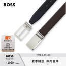 BOSS男士2025夏季新款针扣加牌扣双面皮革腰带 002-黑色 EU:ONESI