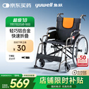 鱼跃 (yuwell)手动轮椅车H062折叠老人轻便免充气铝合金旅行手推代步