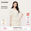 珂莱蒂尔2025年夏季新款法式蕾丝上衣女V领修身显瘦优雅气质小衫 淡青黄 M