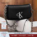Calvin Klein时尚单肩包礼物链条包包金属字母旋扣翻盖CK女包斜挎马鞍包DH3240