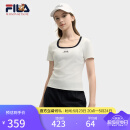 FILA 斐乐官方小狐狸女装针织短袖2025夏新款时尚休闲简约修身U领T恤 云菇白-WT M 165/84A/M