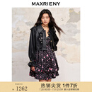 MAXRIENY【城市芭蕾系列-商场同款】复古截短风衣式真皮外套夹克 黑色 S 01