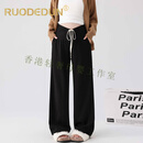 洛德顿 RUODEDUN孕妇裤新款外穿低腰阔腿新款大码直筒长裤宽松春装小个子 黑色春秋款 M