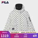 FILA 斐乐官方女士棉服2025春新款时尚休闲满印LOGO保暖连帽外套 云菇白-WT M 165/84A