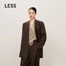 LESS春秋无领西装女斜襟垫肩气质休闲极简宽松直筒西服2O9710670 206深褐 S