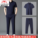 国际米澜轻奢男士休闲运动套装2025年夏季新款短袖长裤POLO衫两件套男 上青 XL