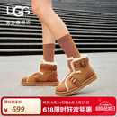 UGG秋季女士时尚舒适平底保暖纯色溢毛休闲搭扣短靴雪地靴1119431 CHE | 栗色 38