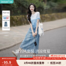 茵曼【商场同款】丁达尔渐变款女装圆领针织衫2025年夏季新款短袖上衣 蓝白条 M