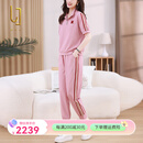 OLJ轻奢品牌套装女2025年夏季新款休闲运动气质减龄上衣裤子两件套 粉色 L