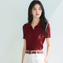 伊芙丽百搭休闲POLO领修身针织衫女2025夏装新款通勤上衣女 琳琅红 M 100-110斤